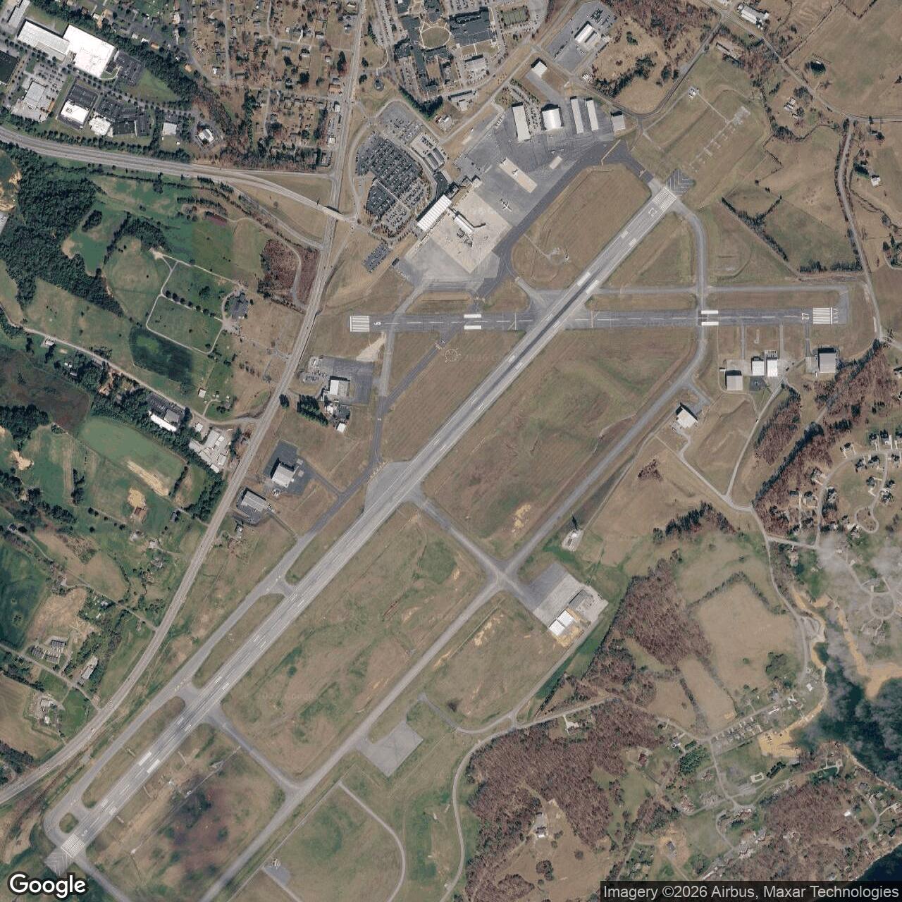 Current Google Satellite Image of Tri-City Army Air Field, Blountville Tennessee