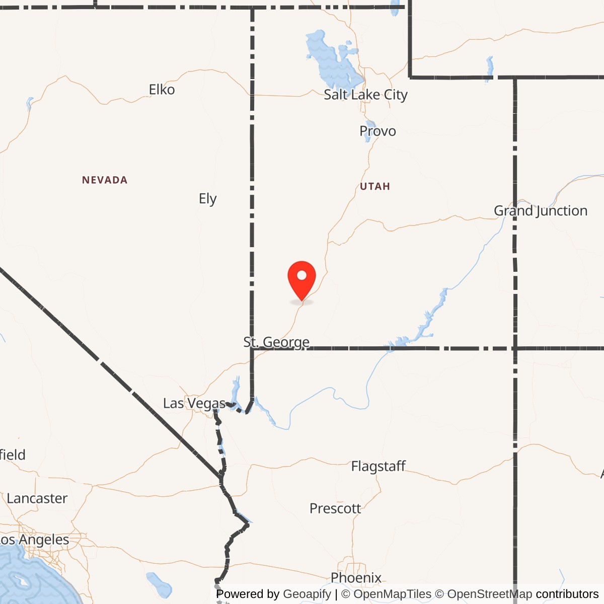 Map showing location of Cedar City Army Air Field, Utah