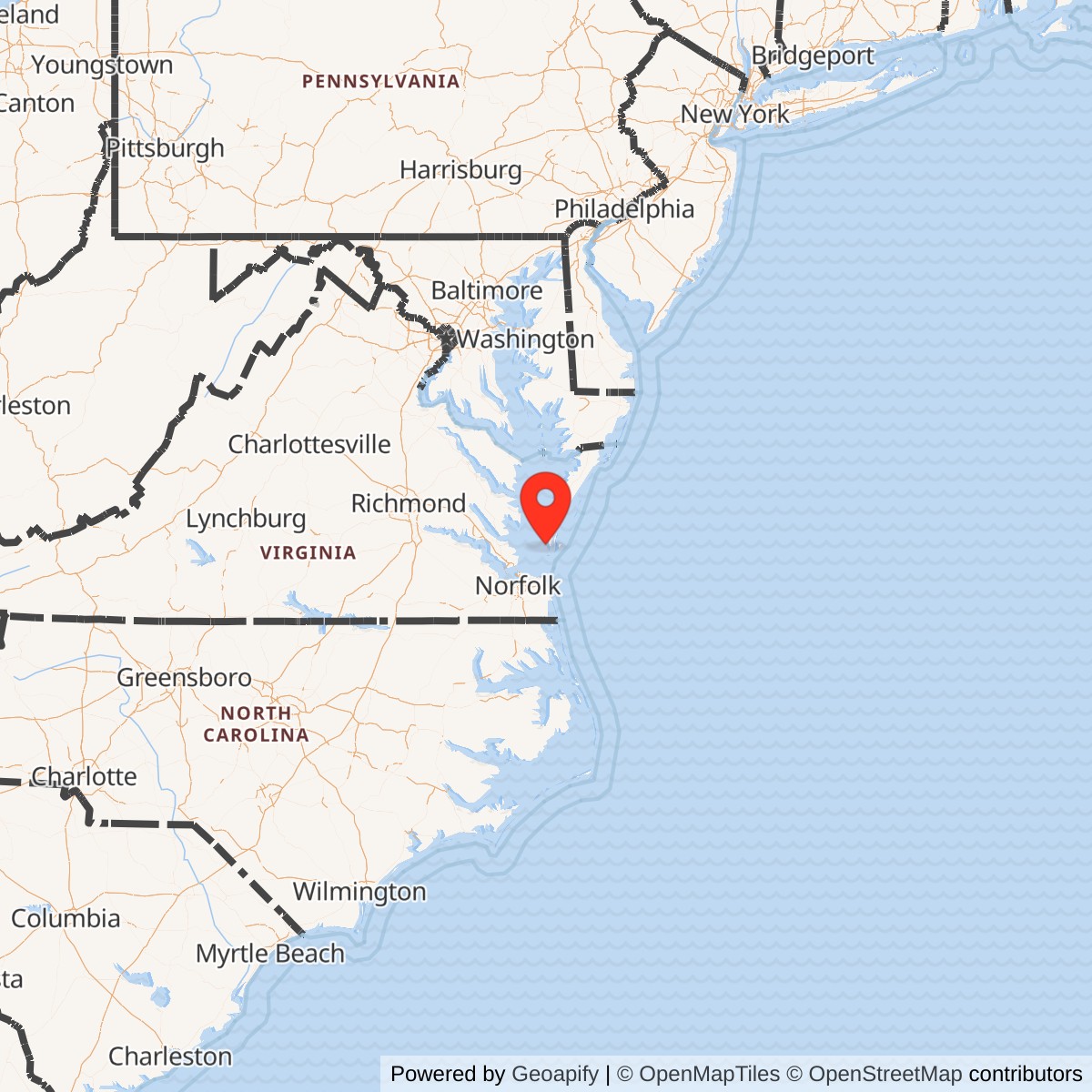 Map showing location of Cape Charles Air Force Station