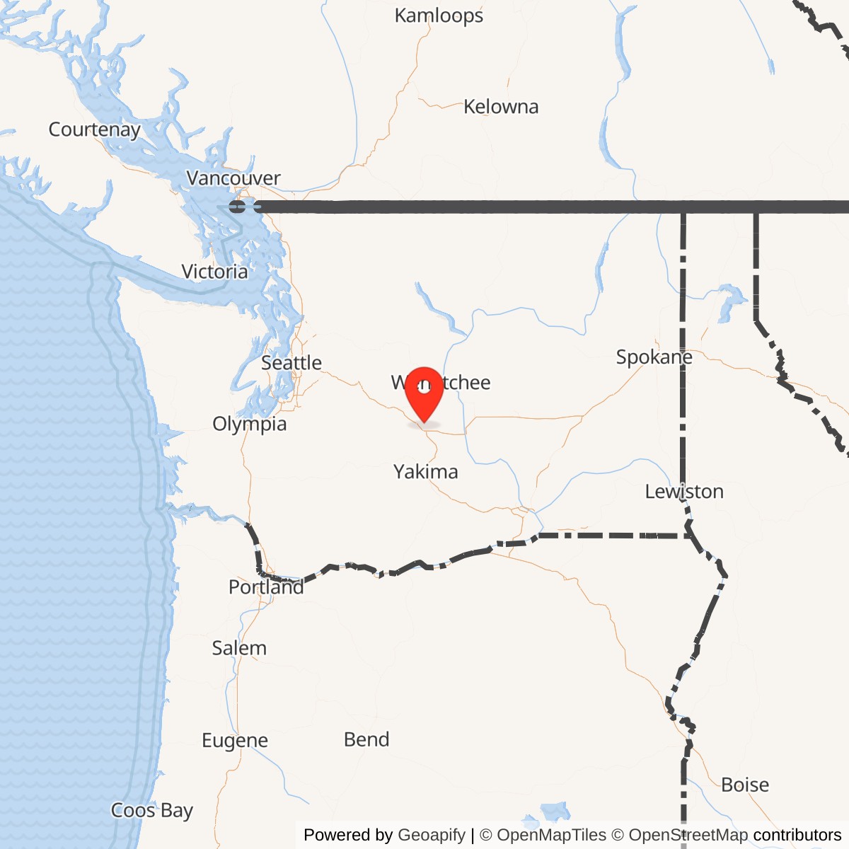 Map showing location of Ellensburg Army Air Field, Washington