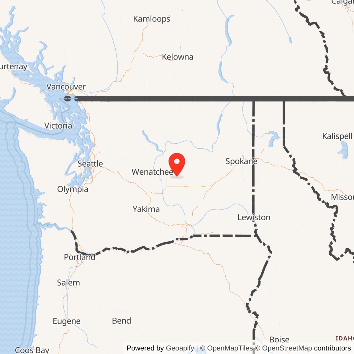 Map showing location of Ephrata Army Air Field, Washington