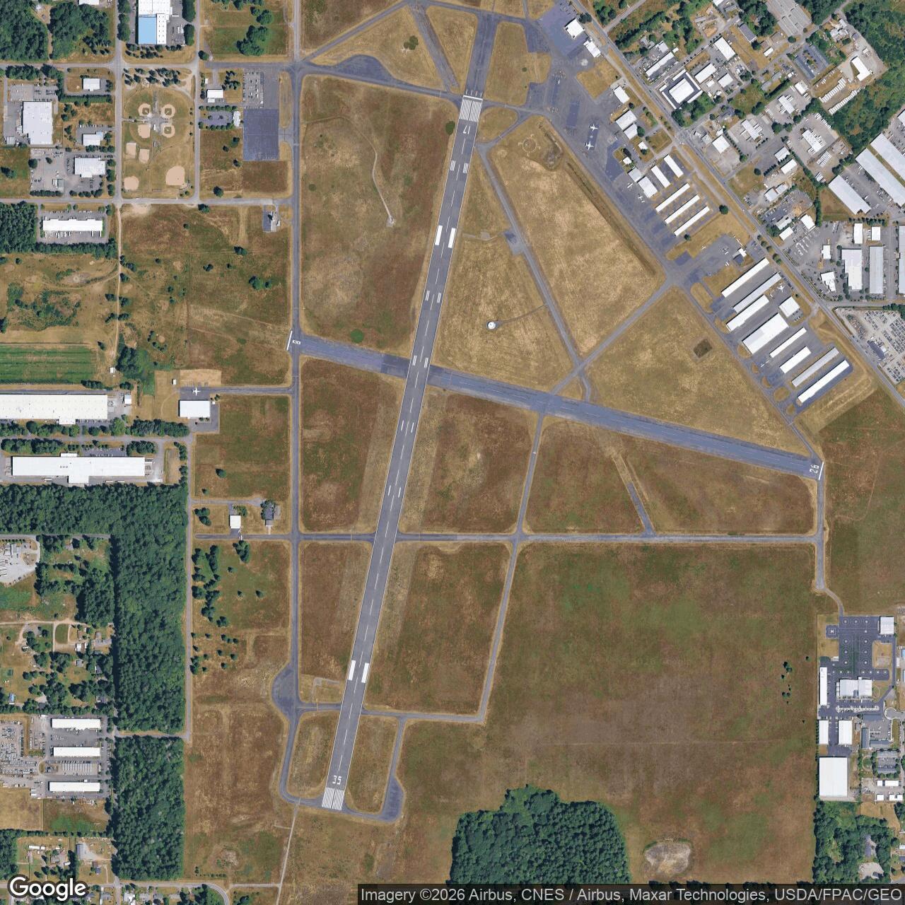 Current Google Satellite Image of Olympia Army Air Field, Washington