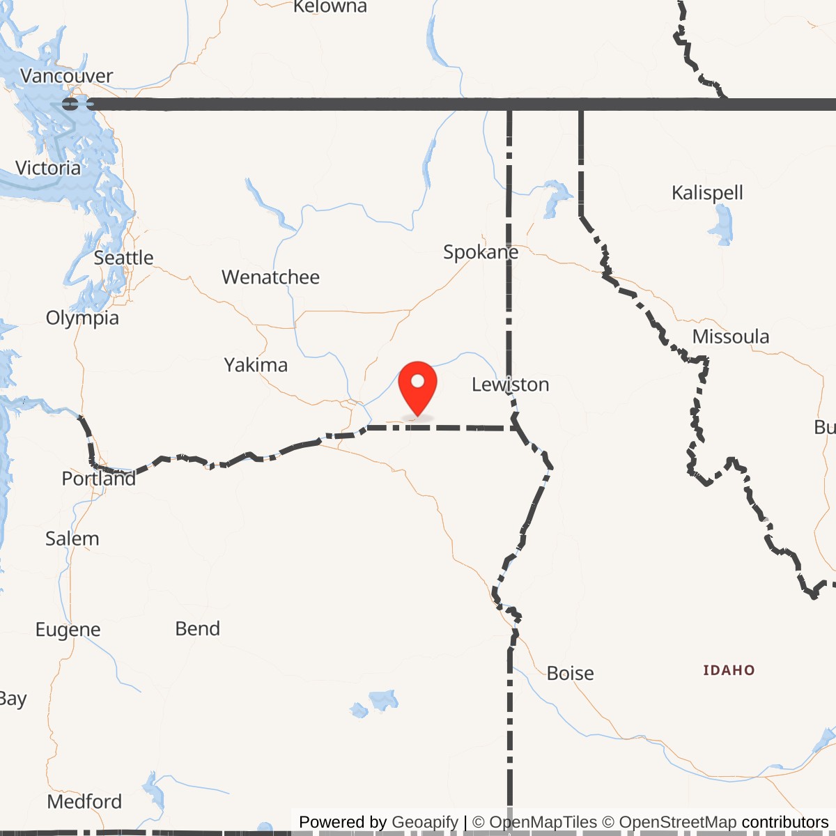 Map showing location of Walla Walla Army Air Field, Washington