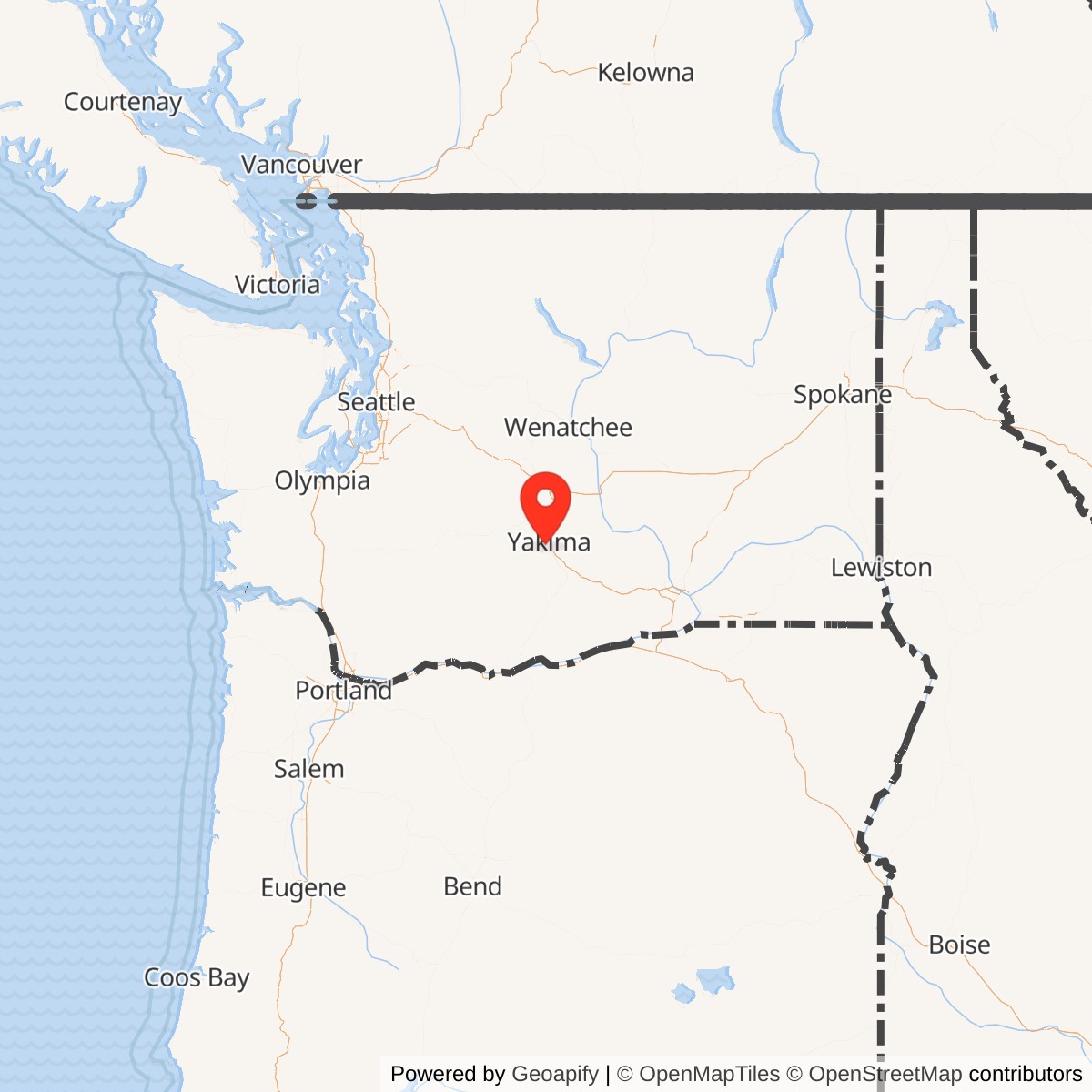 Map showing location of Yakima Air Base - McAllister Field, Washington