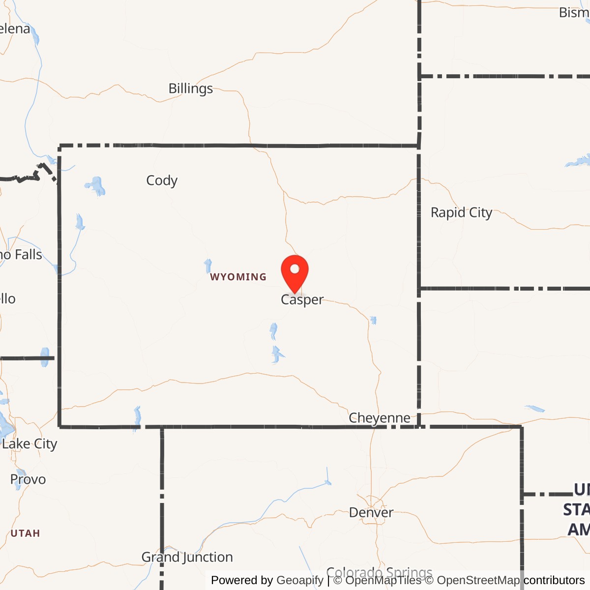 Map showing location of Casper Army Air Field, Wyoming