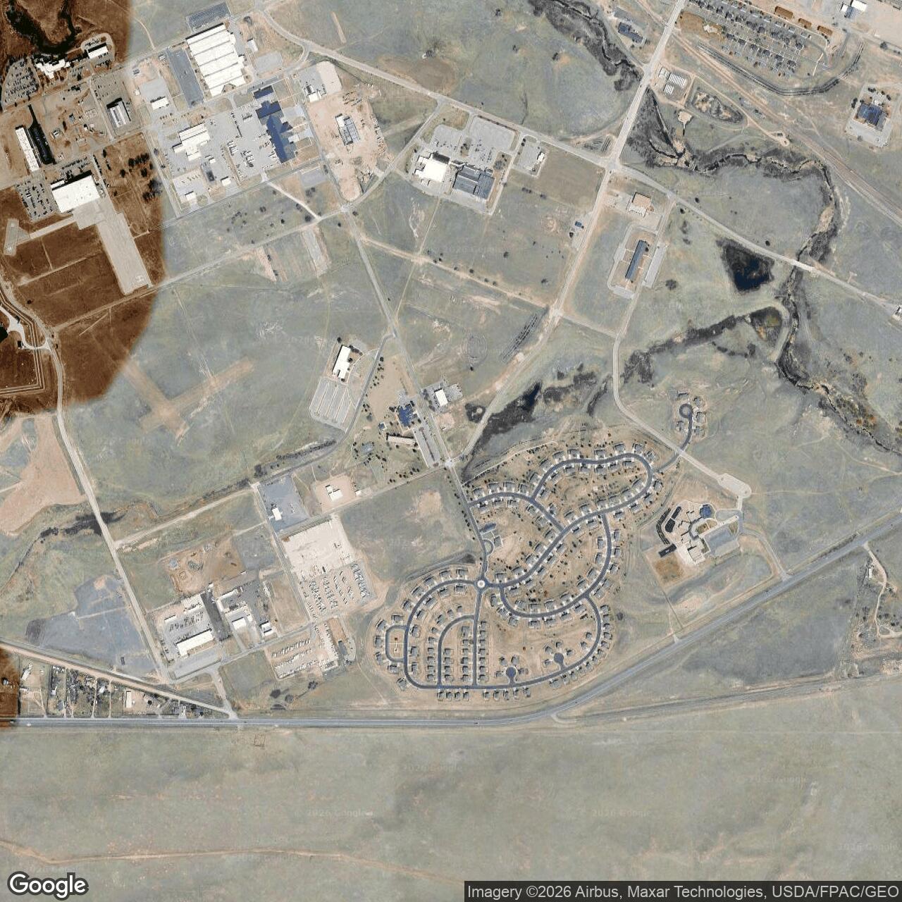 Current Google Satellite Image of F.E. Warren Air Force Base, Wyoming