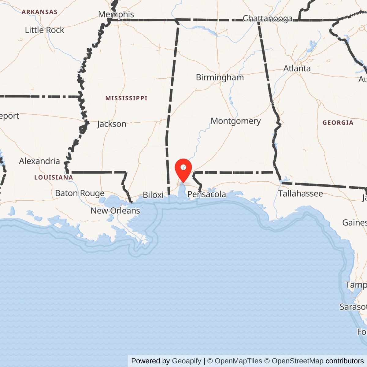 Map showing location of Forts Huger and Tracey / Apalachee Batteries, Alabama