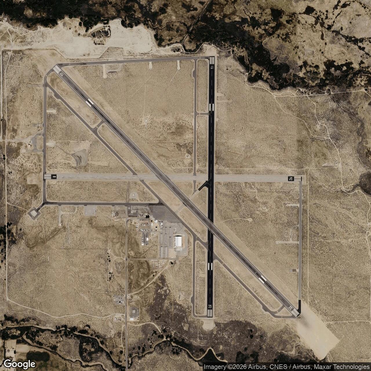 Current Google Satellite Image of Bishop Army Air Field / Bishop Airport / Eastern Sierra Regional Airport, California