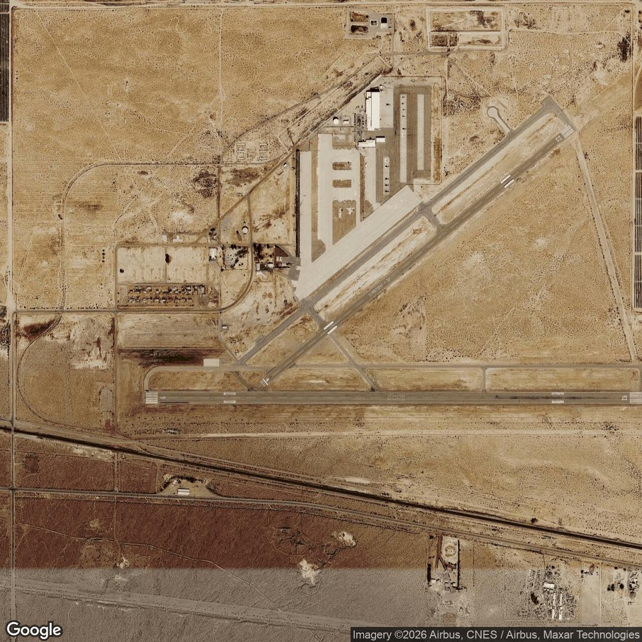 Current Google Satellite Image of Daggett Army Airfield / Douglas Aircraft Modification Center, California