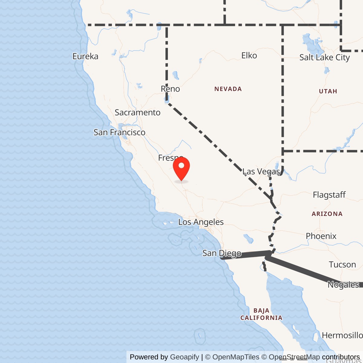 Map showing location of Delano Army Air Field / Delano Municipal Airport, California