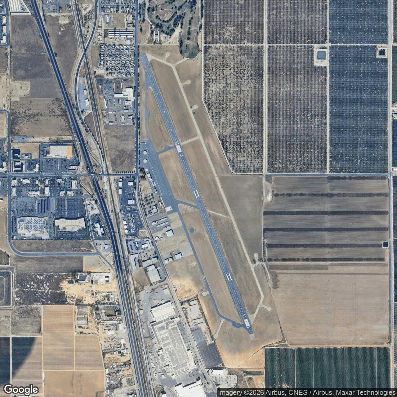 Current Google Satellite Image of Delano Army Air Field / Delano Municipal Airport, California
