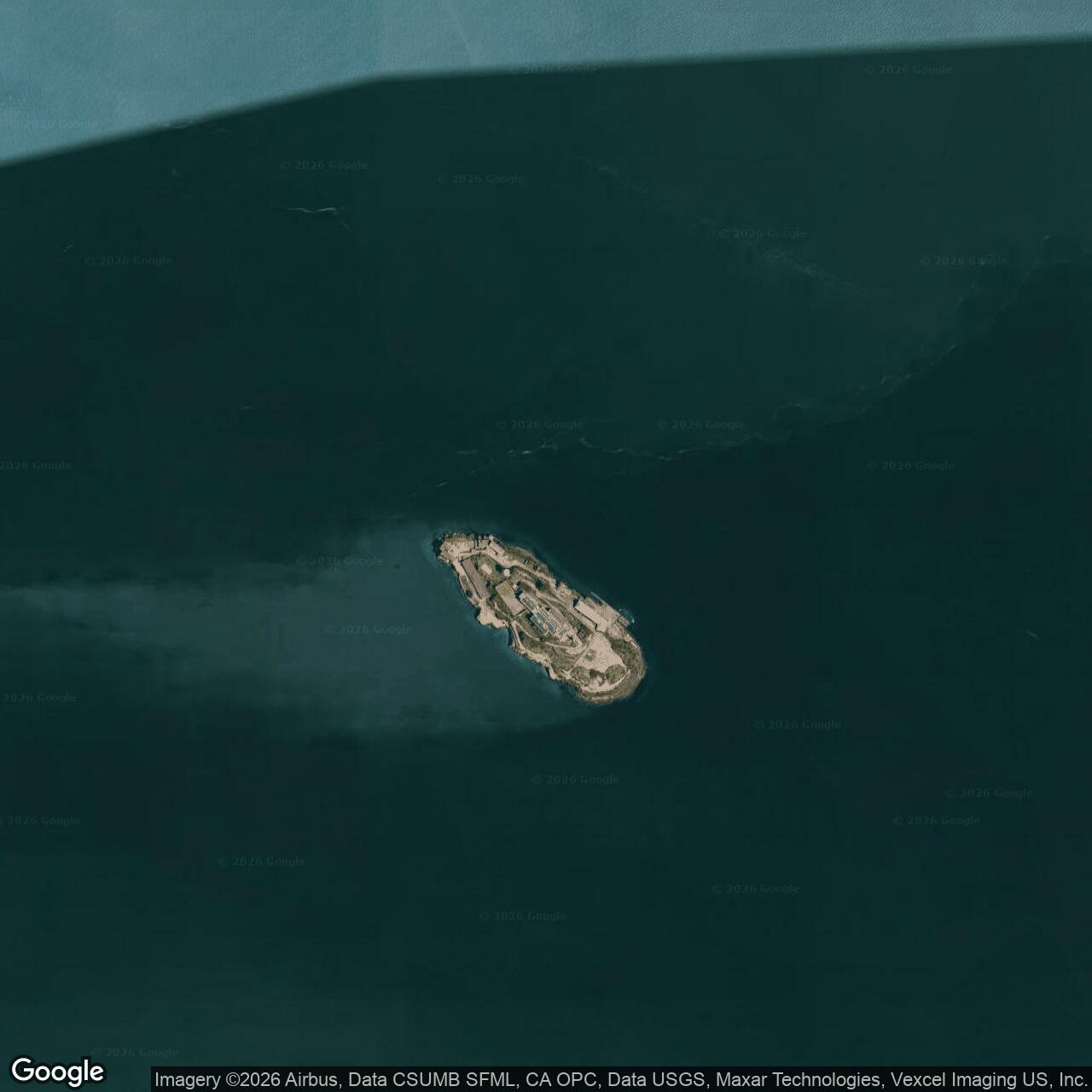 Current Google Satellite Image of Alcatraz Island / Fort Alcatraz, California