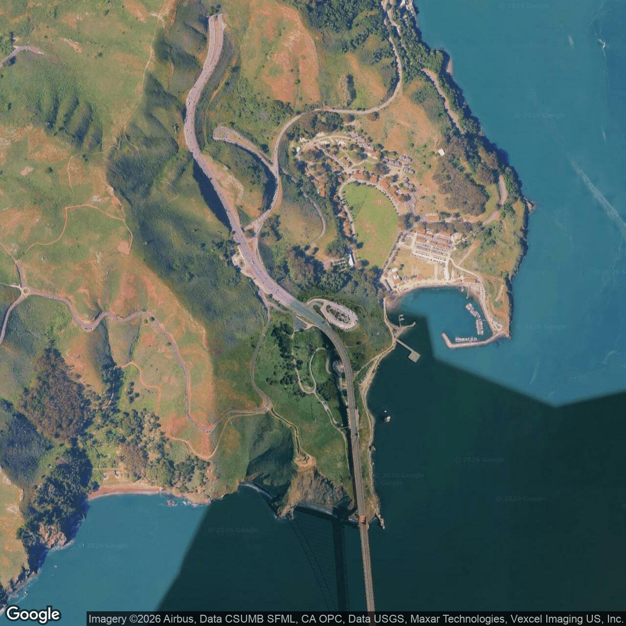 Current Google Satellite Image of Fort Baker, California