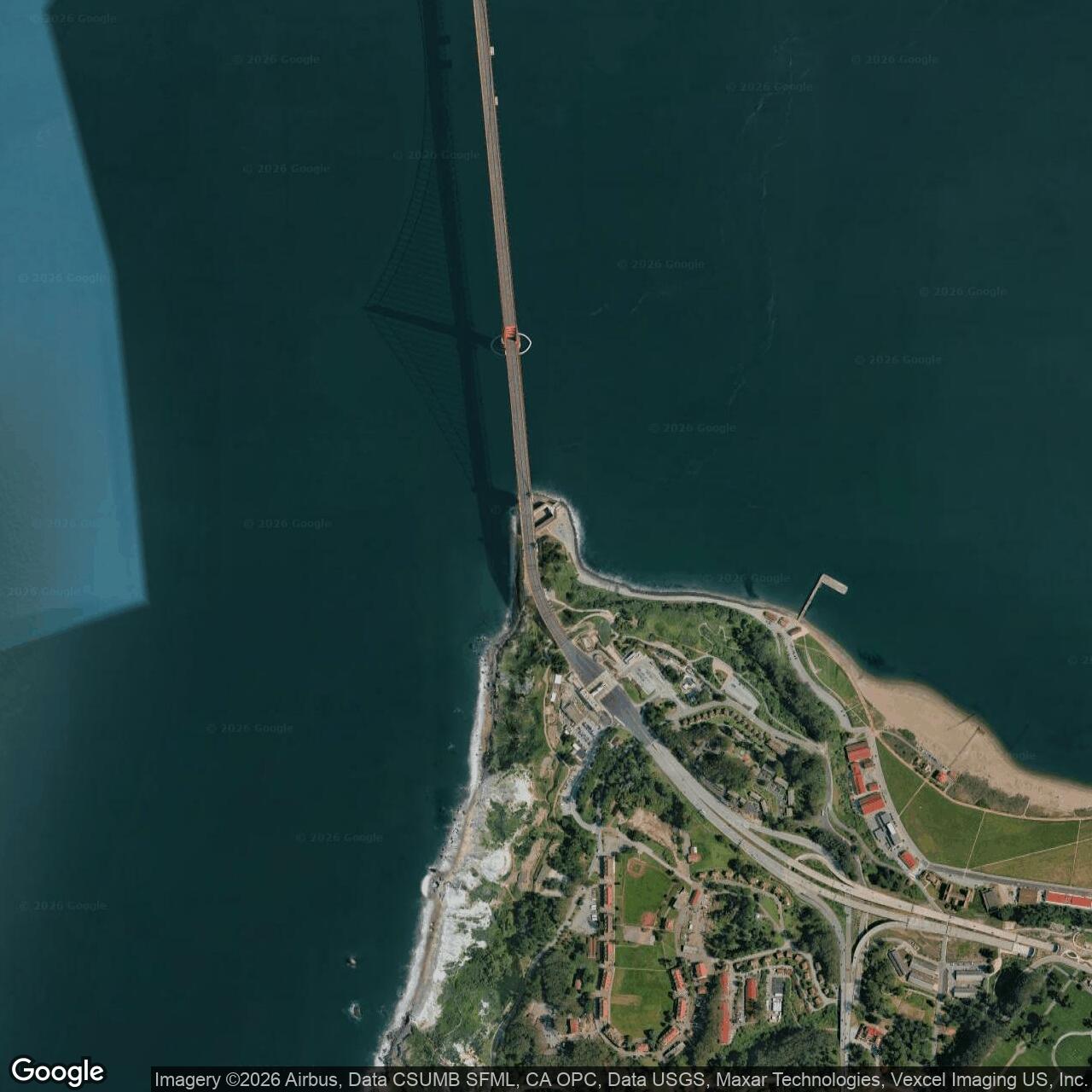 Current Google Satellite Image of Fort Point, California