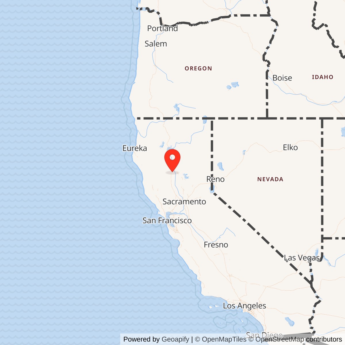 Map showing location of Kirkwood Auxiliary Field / Chico Auxiliary Field No. 2, California
