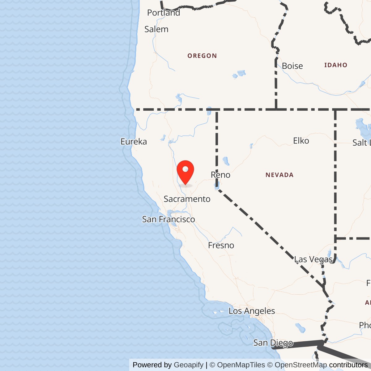 Map showing location of Marysville Army Air Field / Alicia Airport / Yuba County Airport, California