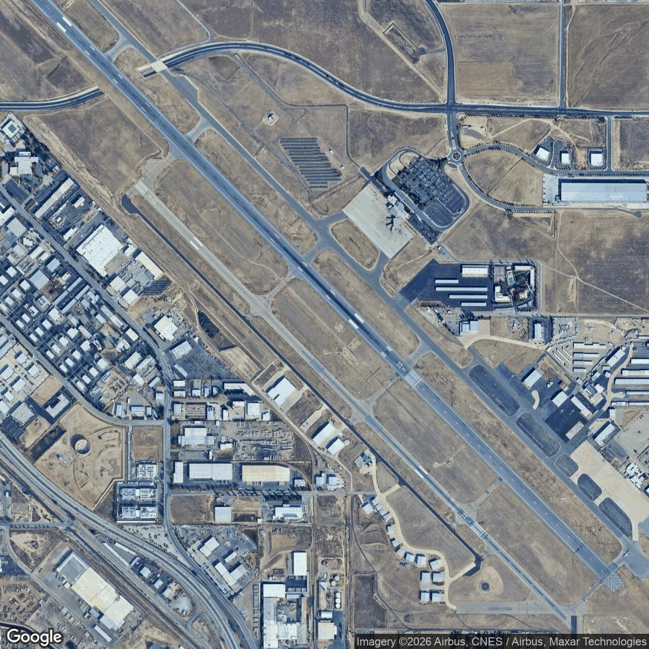 Current Google Satellite Image of Kern County Airport / Meadows Field, California