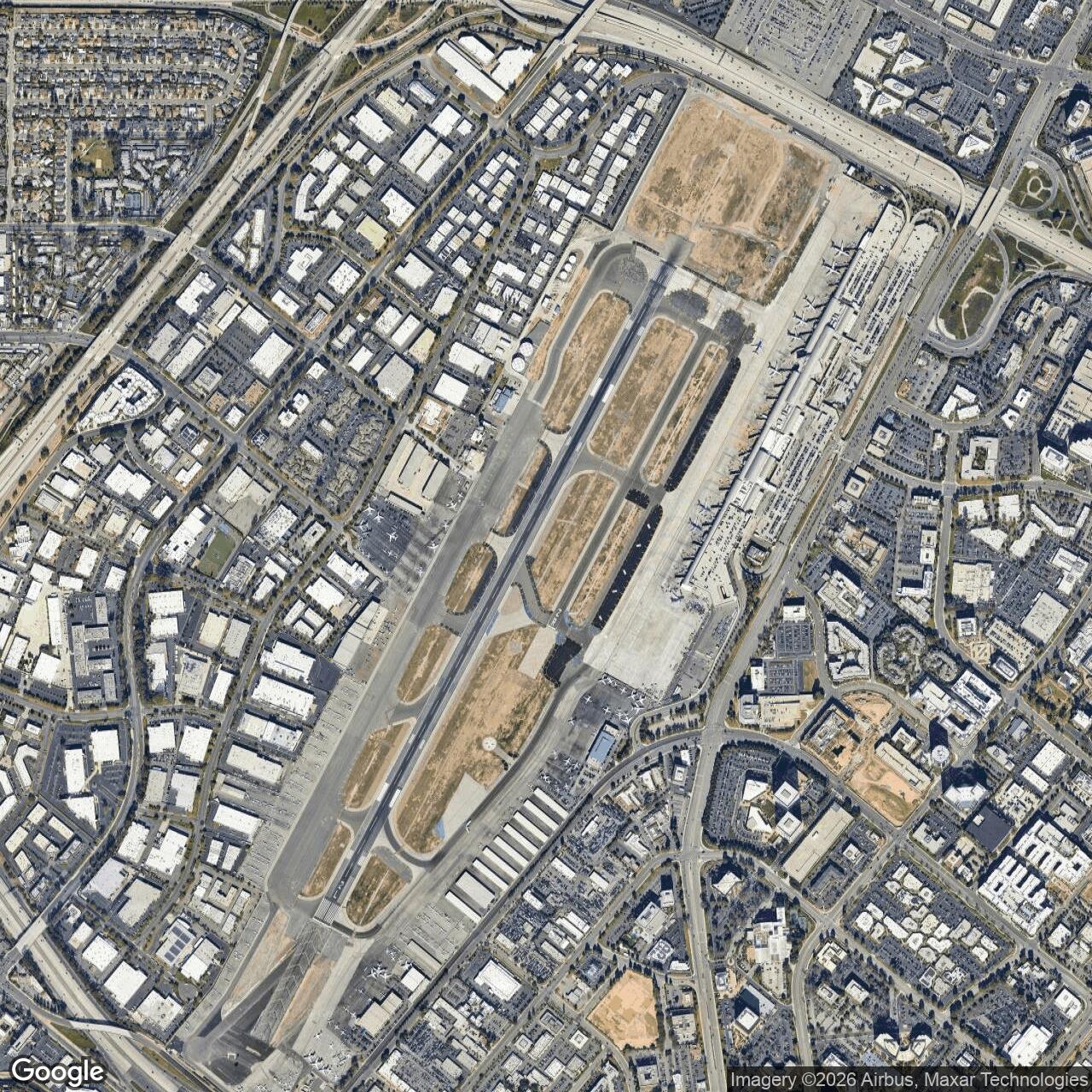Current Google Satellite Image of Orange County Airport / Santa Ana Army Air Field / John Wayne Airport, California