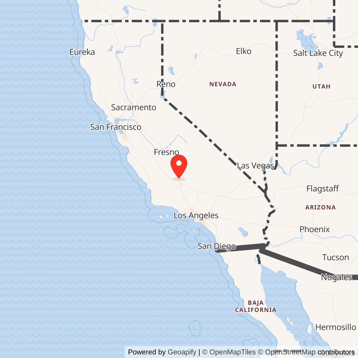 Map showing location of Poso Auxiliary Field No. 6 / Poso-Kern County Airport, California