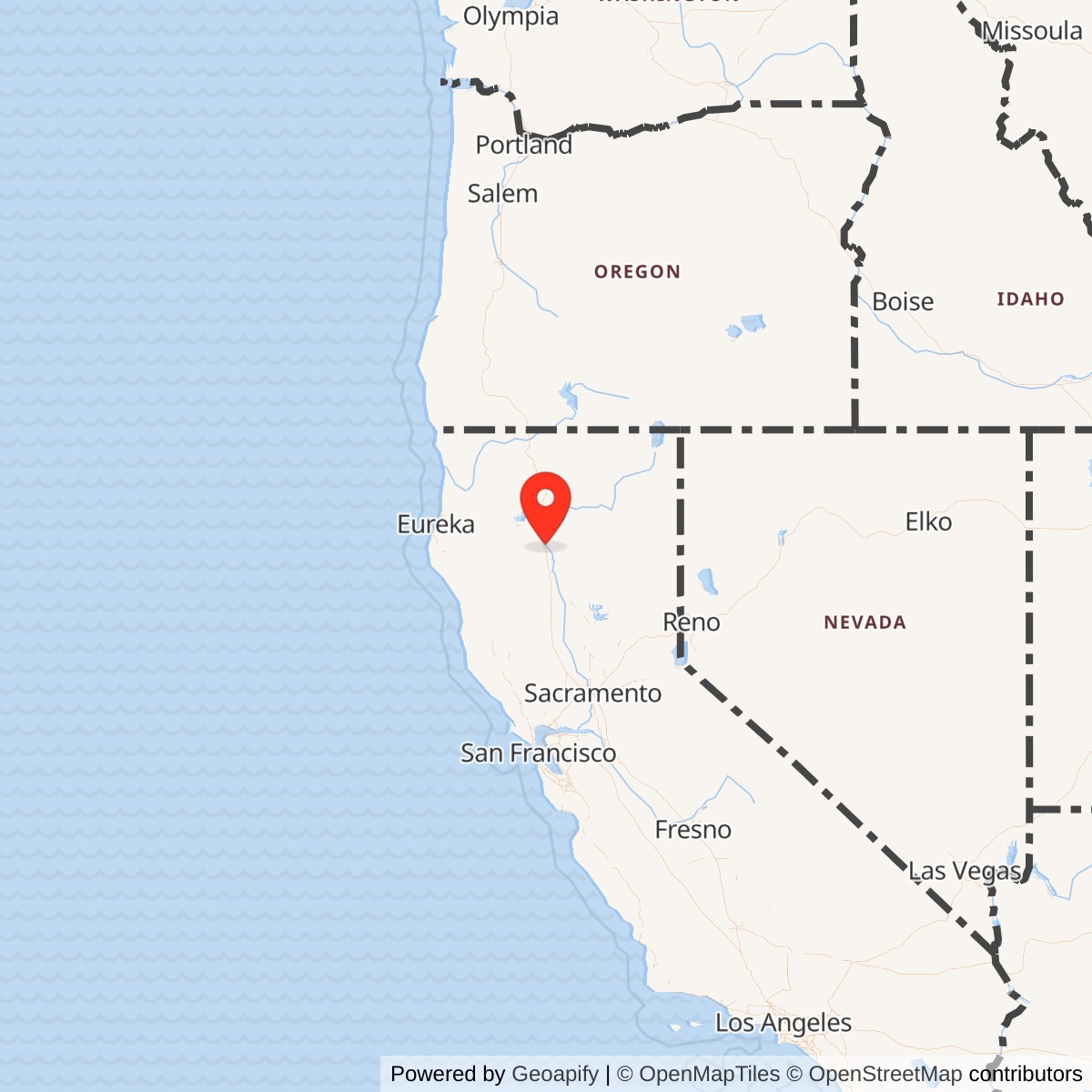 Map showing location of Redding Army Air Field / Redding-Shasta Army Air Field / Redding Regional Airport, California