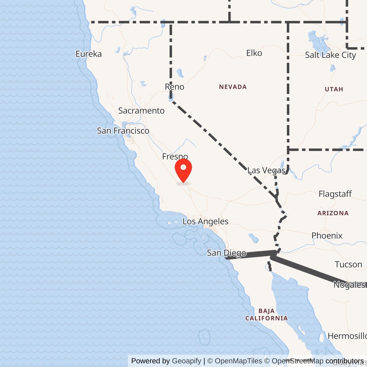 Map showing location of Wasco Auxiliary Field No. 1 / Wasco-Kern County Airport, California