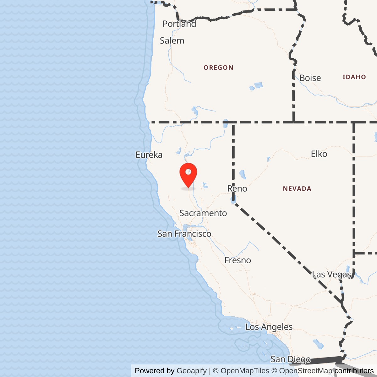 Map showing location of Willows Municipal Airport / Willows Auxiliary Field / Willows-Glenn County Airport, California