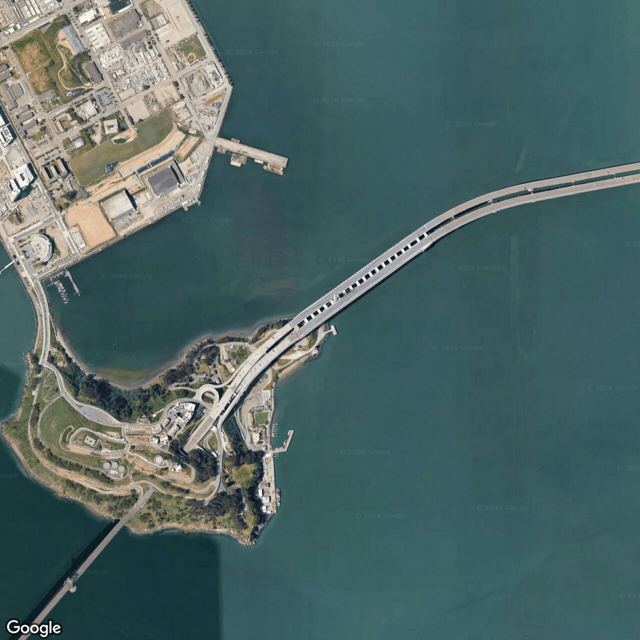 Current Google Satellite Image of Yerba Buena Island Military Reservation / Army Post at Goat Island, California