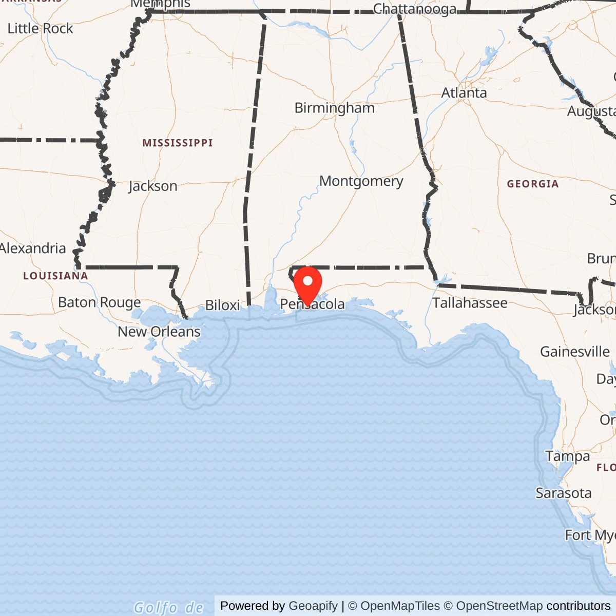 Map showing location of Fort Barrancas, Florida