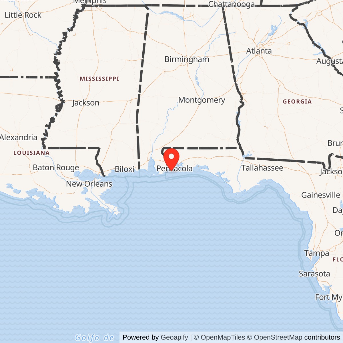 Map showing location of Fort McRee, Florida