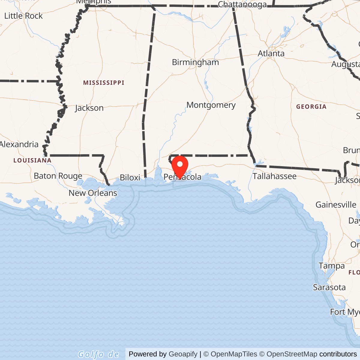 Map showing location of Fort Pickens, Florida