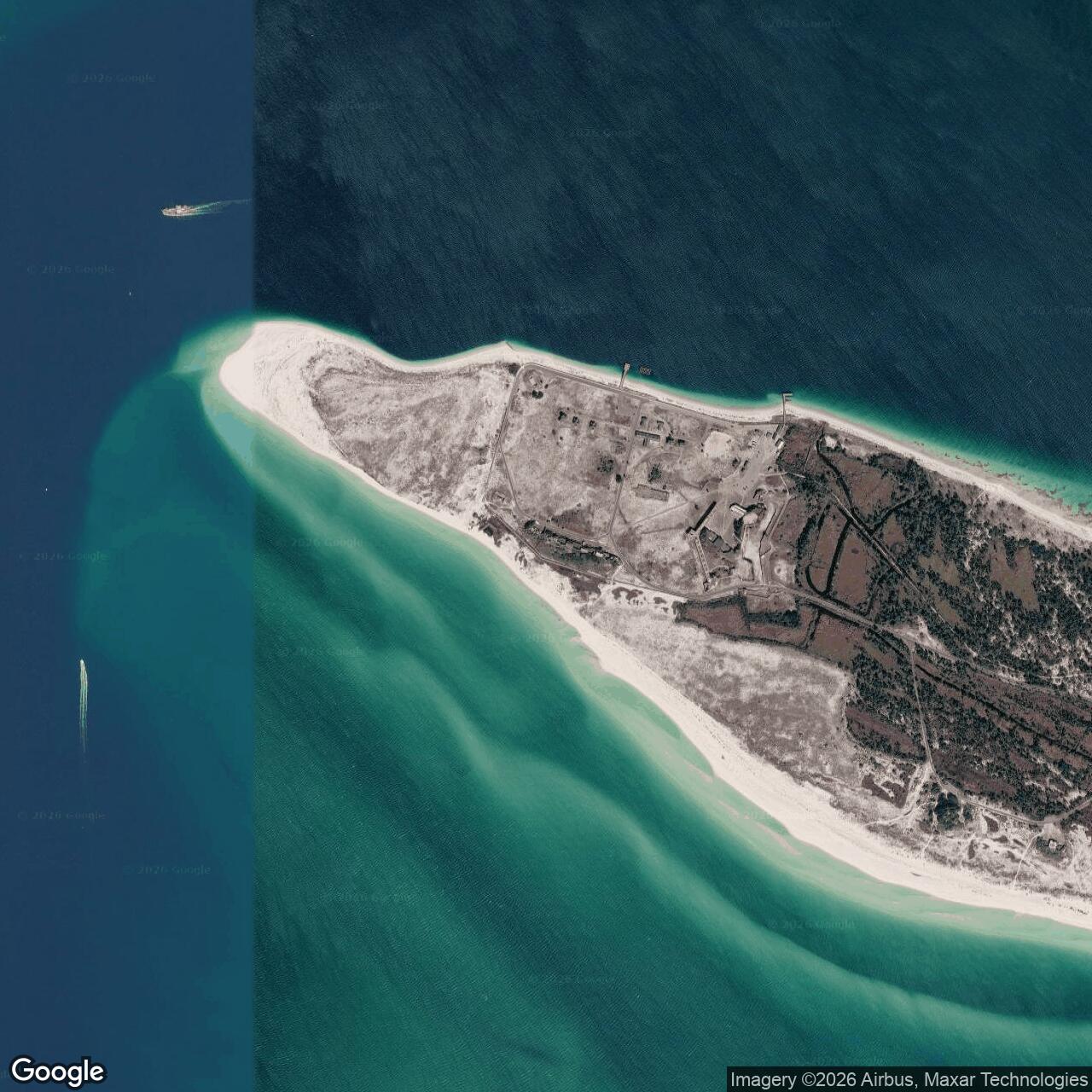 Current Google Satellite Image of Fort Pickens, Florida