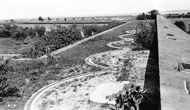 17.  Perspective View (East) of Terreplein before Restoration Showing Gun Mounts
