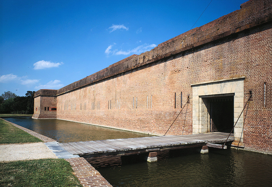 Perspective View of Entrance into Gorge Wall, Looking toward to Northwest Bastion, Showing Drawbridge and Moat