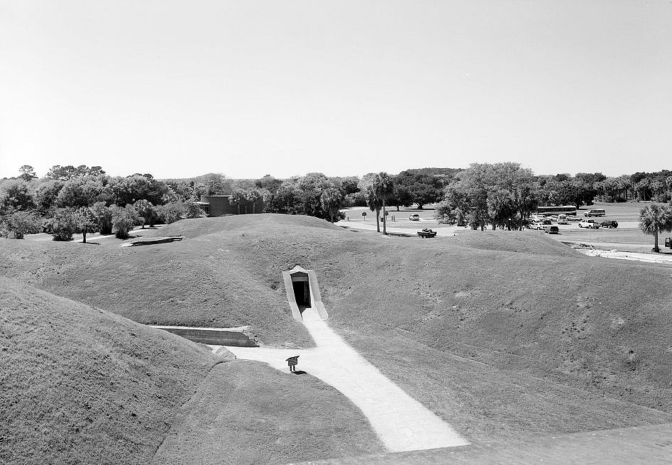 View of the Demilune, a Triangular Piece of Land That Protected the Rear of Gorge Wall of the Fort.  after the Civil War, Large Earthen Mounds Were Built in the Demilune Area.  These Mounds Overlay Four Powder Magazines and Passageways to Several Gun Emplacements.