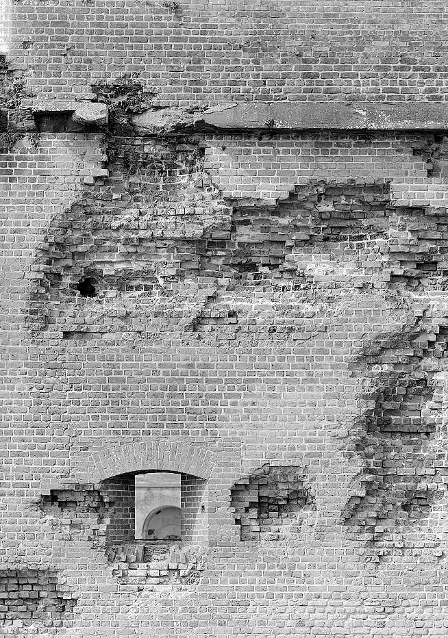 Detail View of Damage Sustained to Southeast End of the South Wall of the Fort in the Civil War.