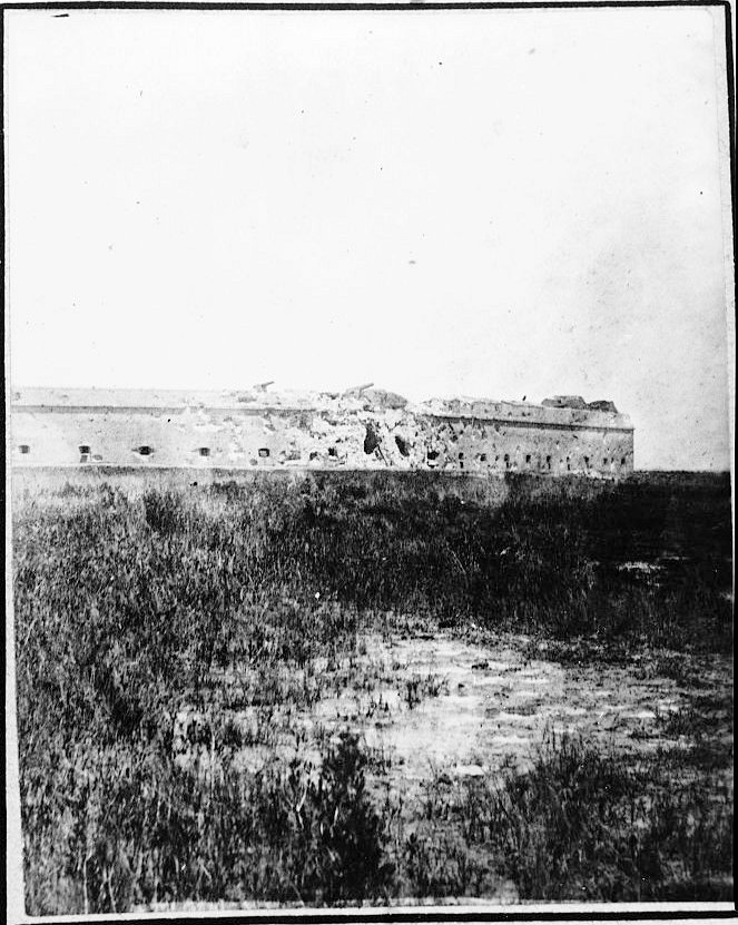 Historic View Showing Damage to Southeast Corner from the Rifled Canon Shot Fired at the Fort from Tybee Island in 1862.