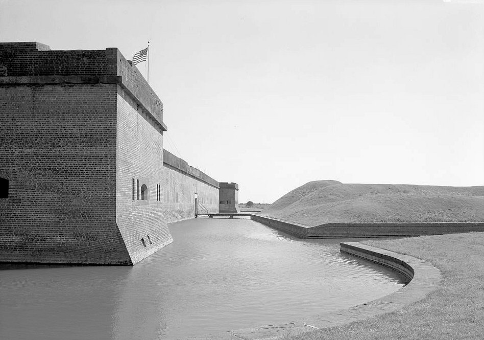 View of the Gorge Wall, Moat, and Drawbridge Looking from Northwest to Southwest (Note Perspective View of the Northwest Bastion in Foreground).