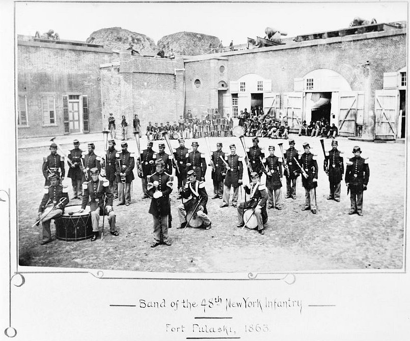 Historic View, 1863, Entitled "Band of the 48Th New York Infantry (/) Fort Pulaski,&Quot; with Northwest Corner of Fort in Background.