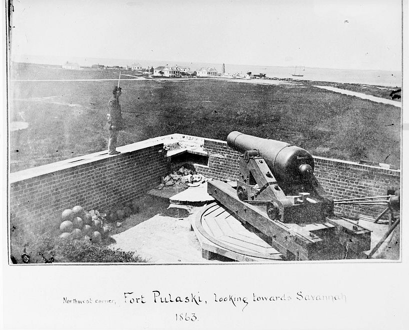 Historic View, 1863, Entitled "Northwest Corner, Fort Pulaski, Looking towards Savannah" (Note Construction Village in Background).