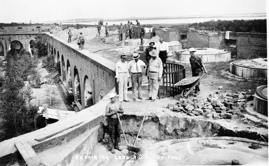 Historic View Entitled "REPAIRING LEAD ROOF of FORT" Taken from the Southeast Corner &Amp; Looking Northeastward