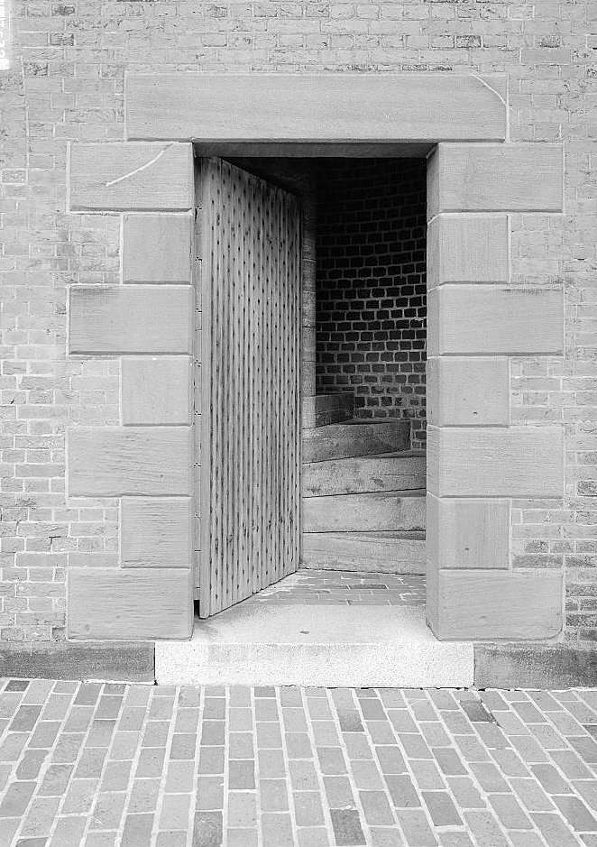 Detail View of Northeast Corner Showing Door (Note: Repaired Cracks in Stone)