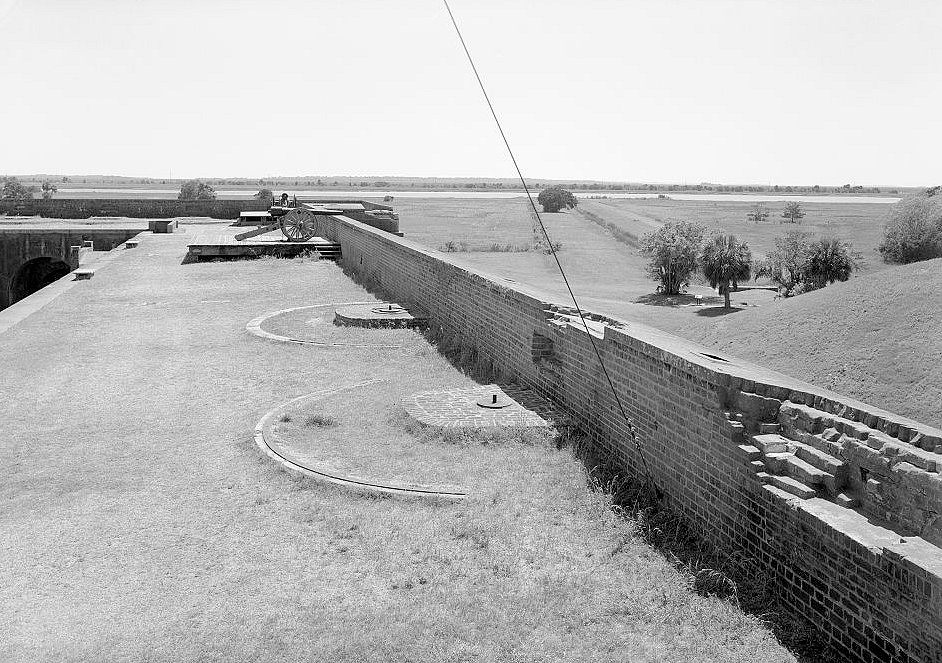 Historic View "SOUTHWEST ANGLE of FORT PULASKI, GA., LOOKING WEST" (NOTE: SOUTH CHANNEL of the SAVANNAH RIVER)