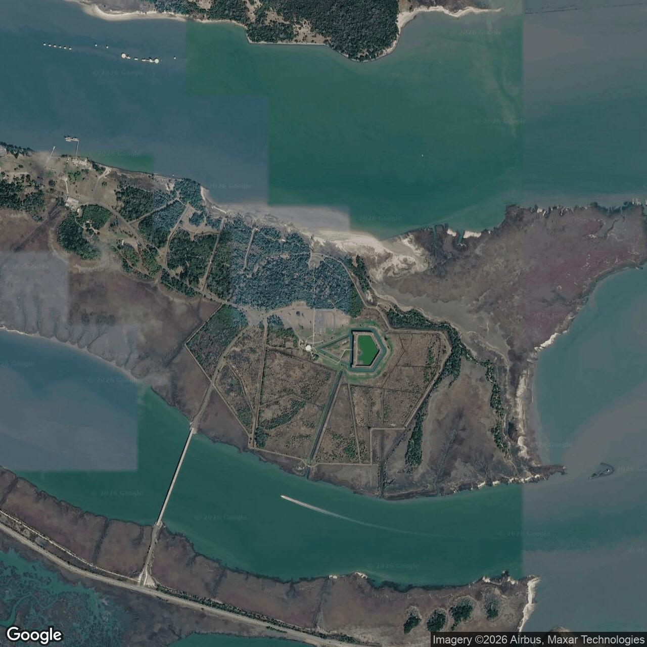 Current Google Satellite Image of Fort Pulaski, Georgia