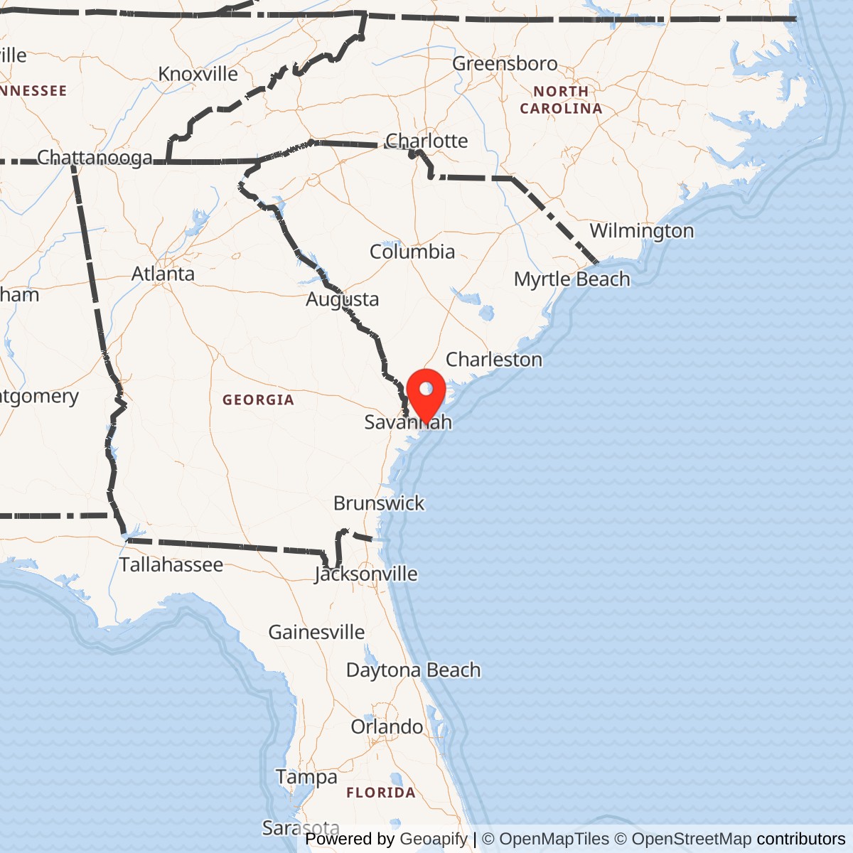 Map showing location of Fort Screven, Georgia
