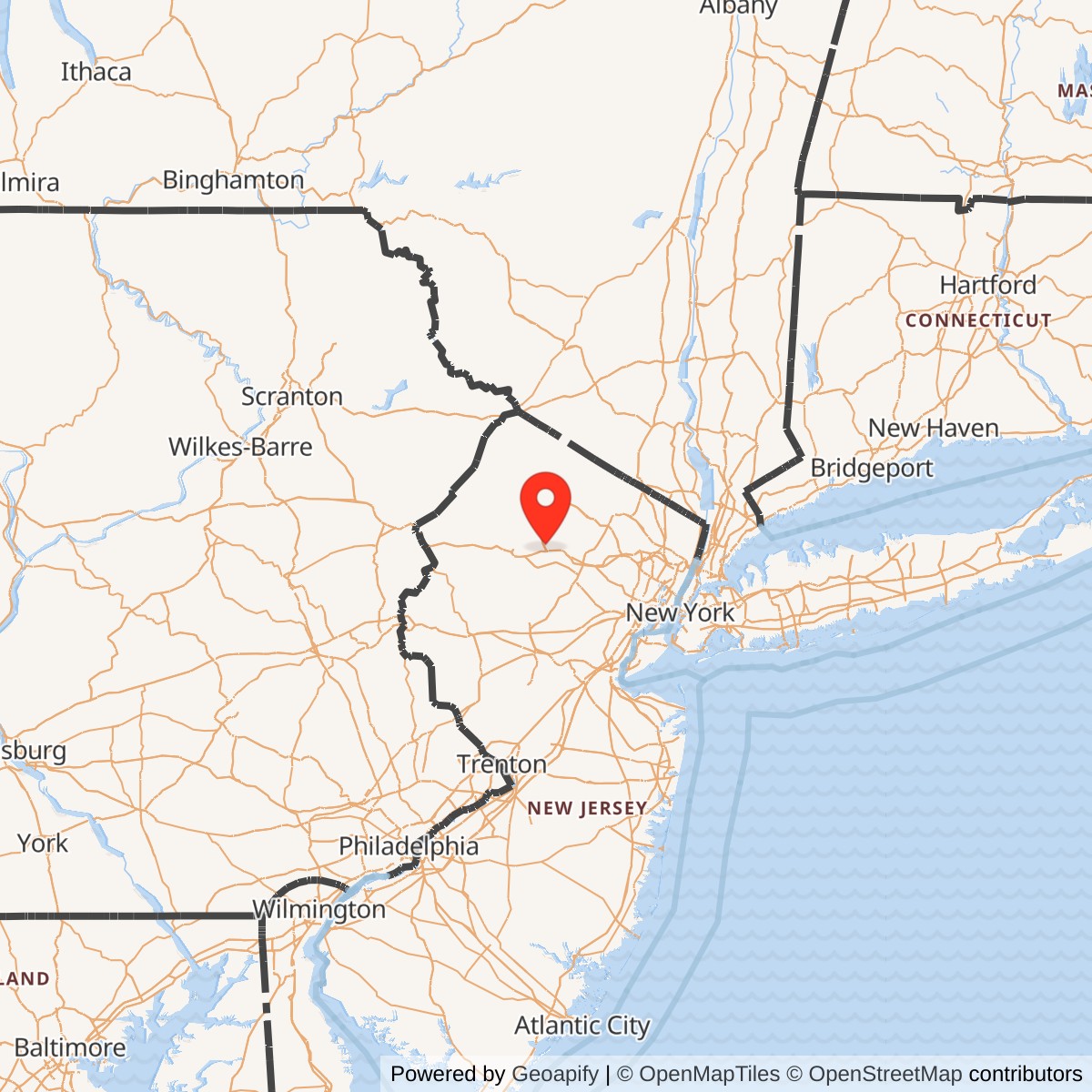 Map showing location of Picatinny Arsenal, New Jersey