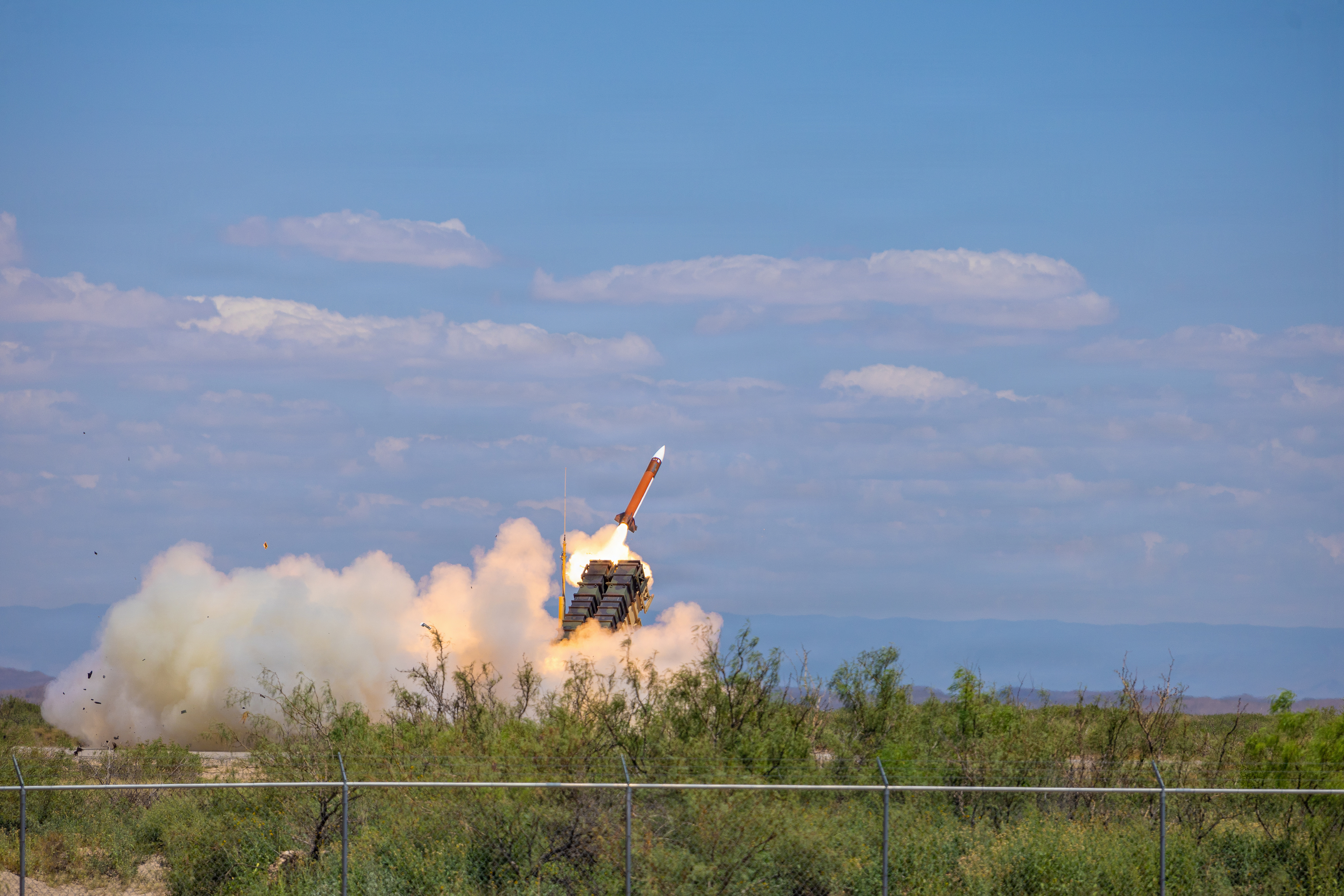 Soldiers from the 11th Air Defense Artillery Brigade conduct a Patriot missile live-fire exercise at MacGregor Range