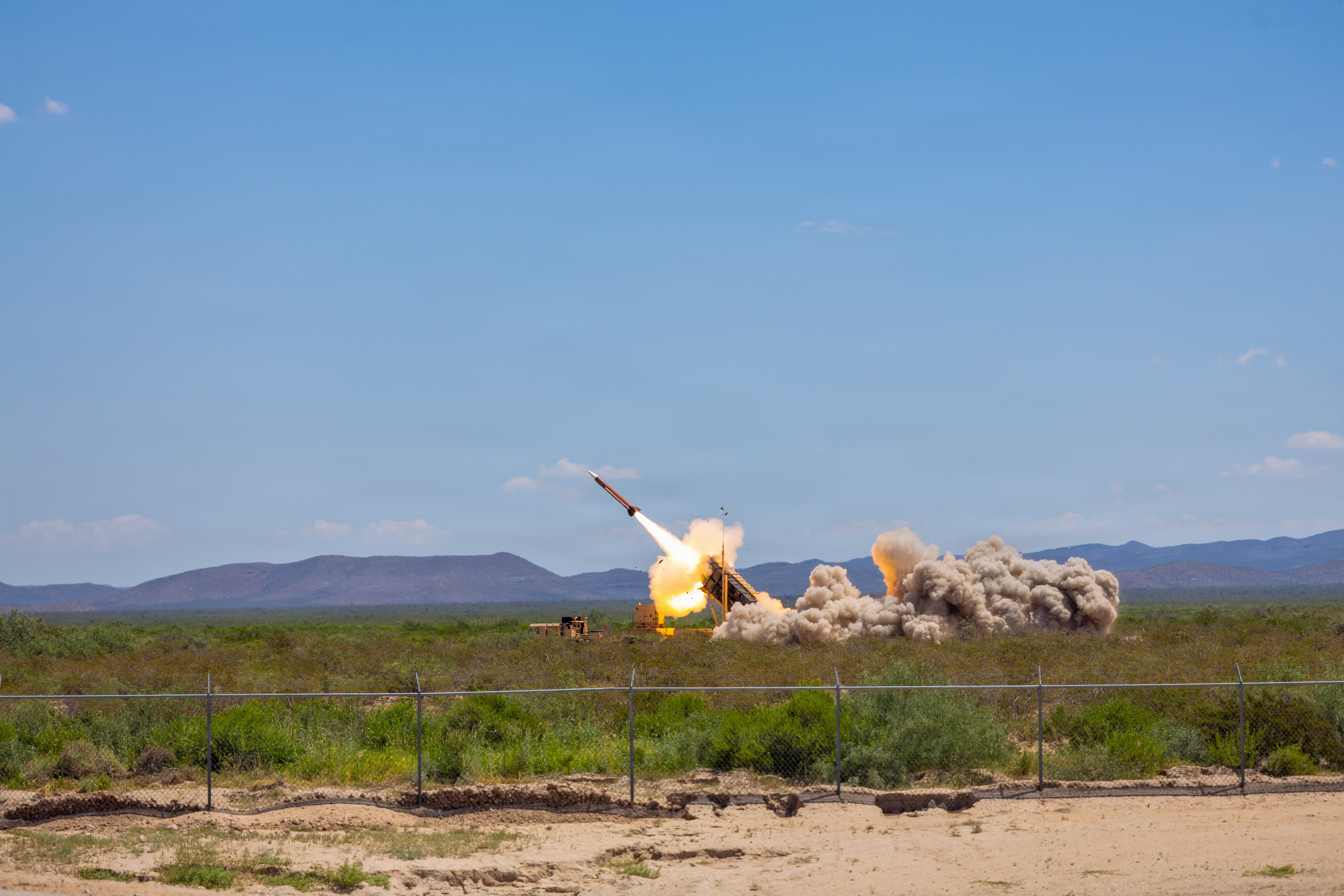 Soldiers from the 11th Air Defense Artillery Brigade conduct a Patriot missile live-fire exercise at MacGregor Range near Fort Bliss, Texas, Aug. 23, 2025. The exercise is designed to validate crew proficiency, ensure equipment reliability, and send a clear message of deterrence to potential adversaries. (U.S. Army photo by Sgt. JaDarius Duncan)