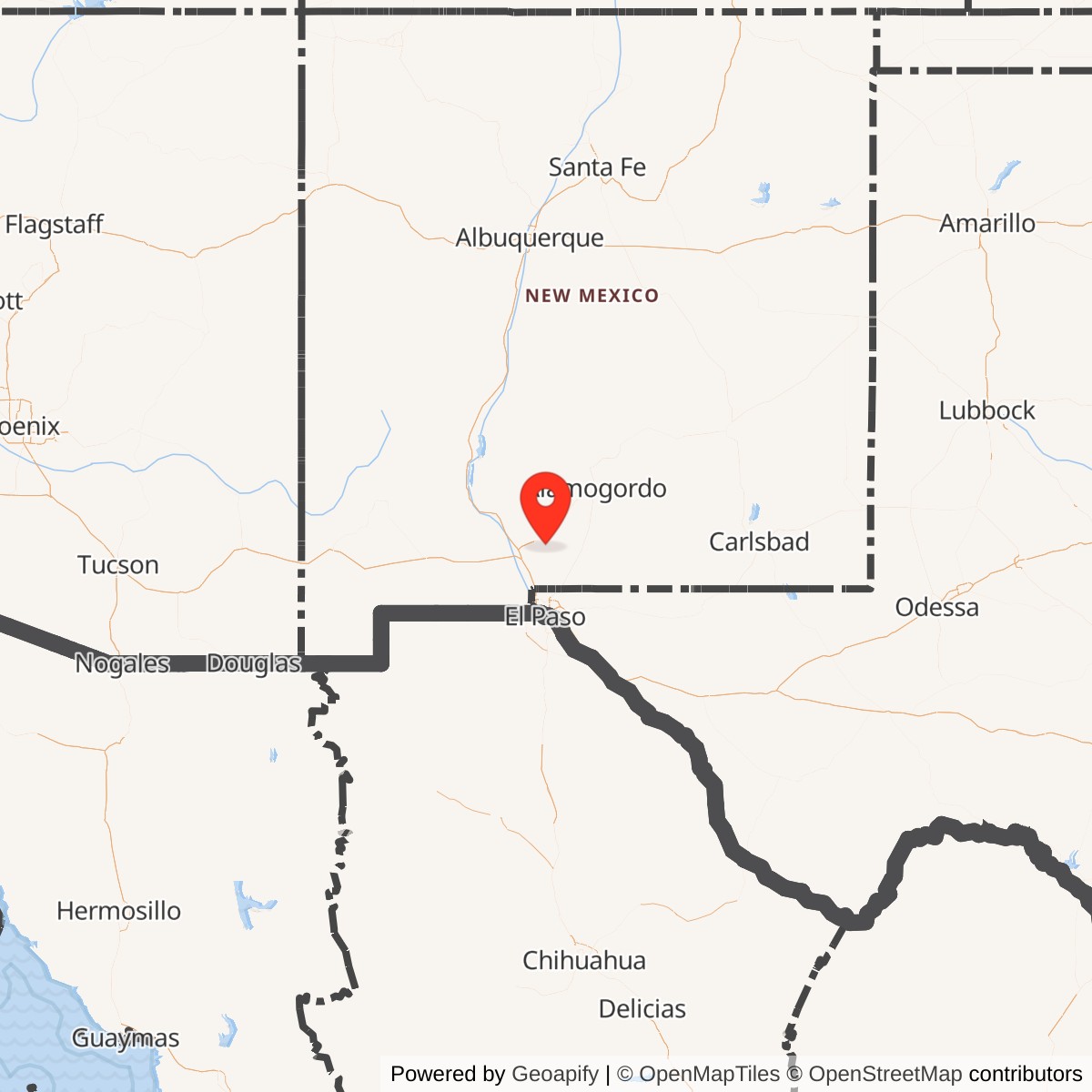 Map showing location of White Sands Missile Range, New Mexico