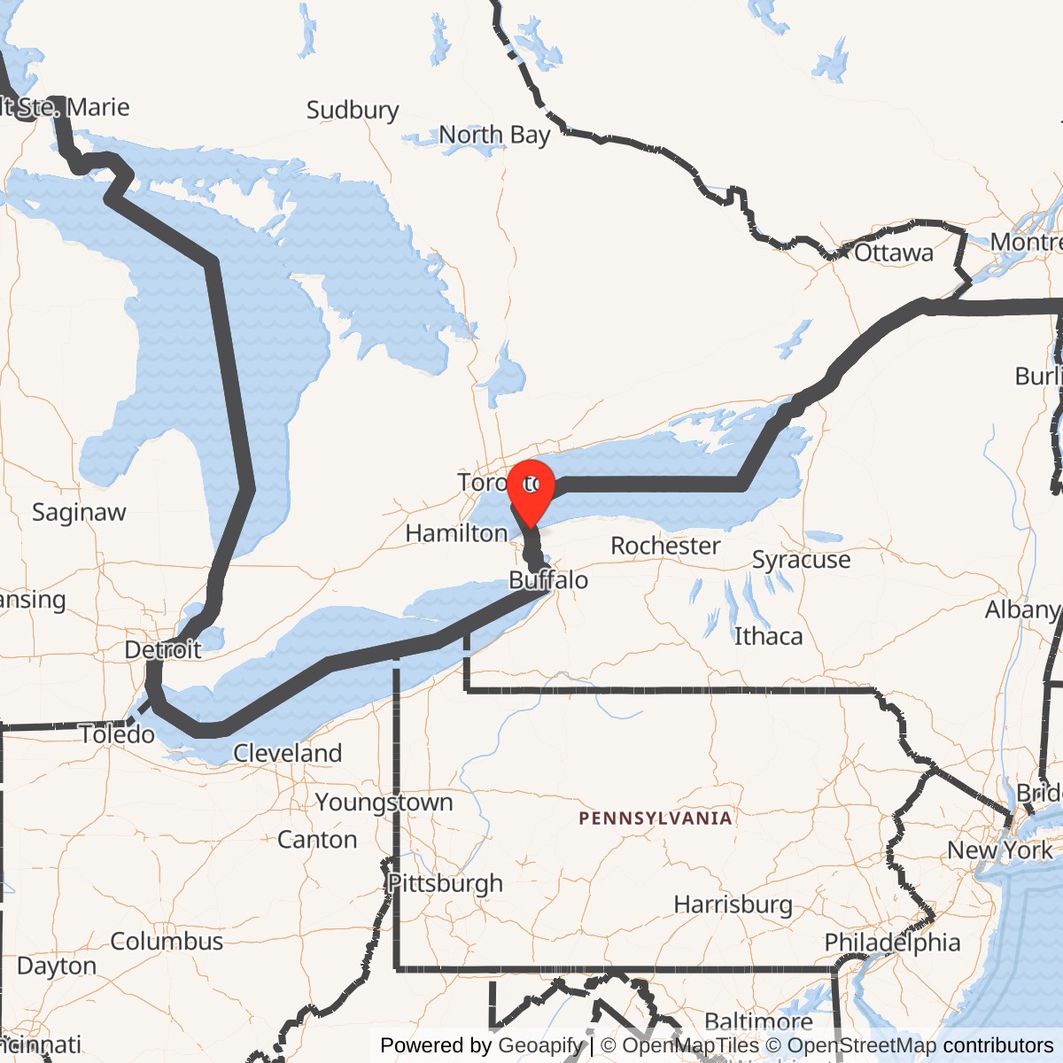 Map showing location of Fort Niagara, New York