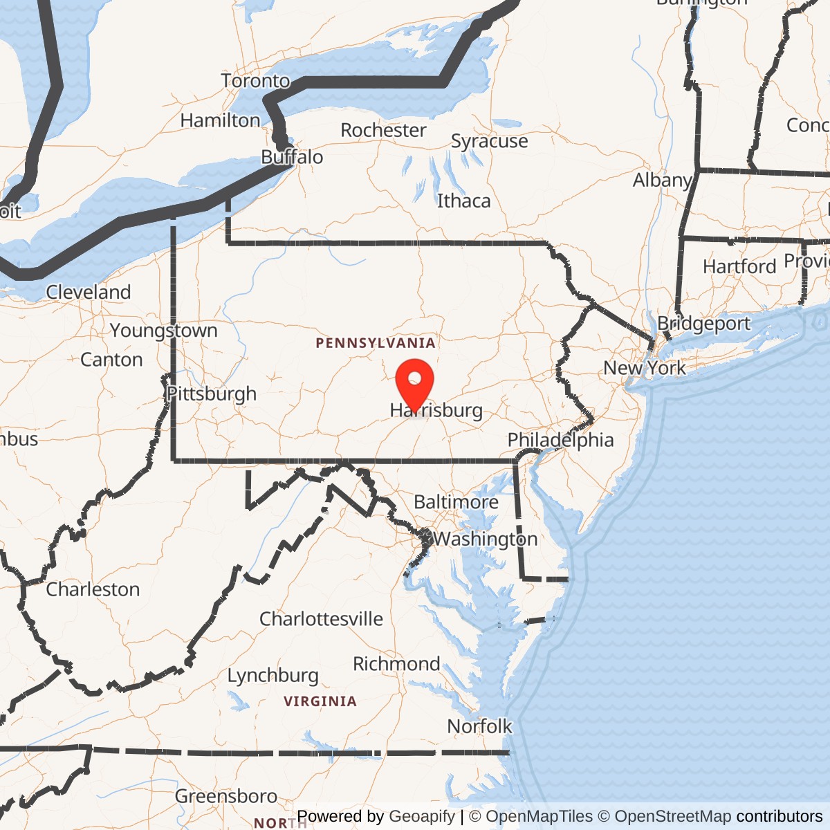 Map showing location of Carlisle Barracks, Pennsylvania